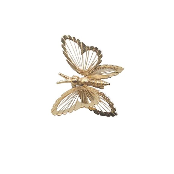 Monet Wire Design Open Work Butterfly Brooch Pin Gold Tone Vintage - Picture 2 of 5